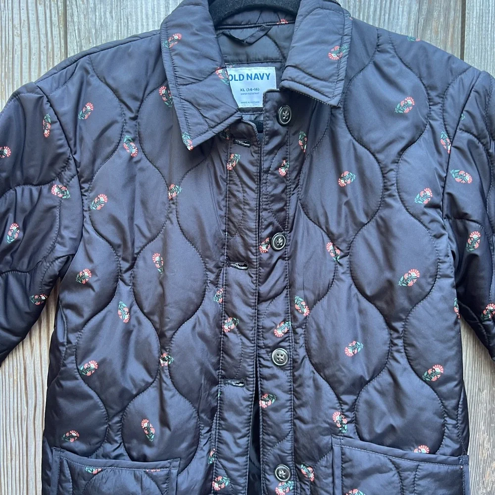 OLD NAVY Black Floral Jacket Girls 14-16 XL